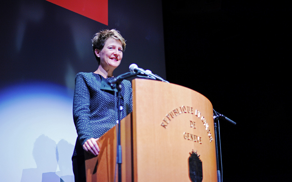 Bundespräsidentin Simonetta Sommaruga nahm an der Preisverleihung teil und beantwortete Fragen aus dem Publikum. (Foto: Staatskanzlei Kanton Genf)