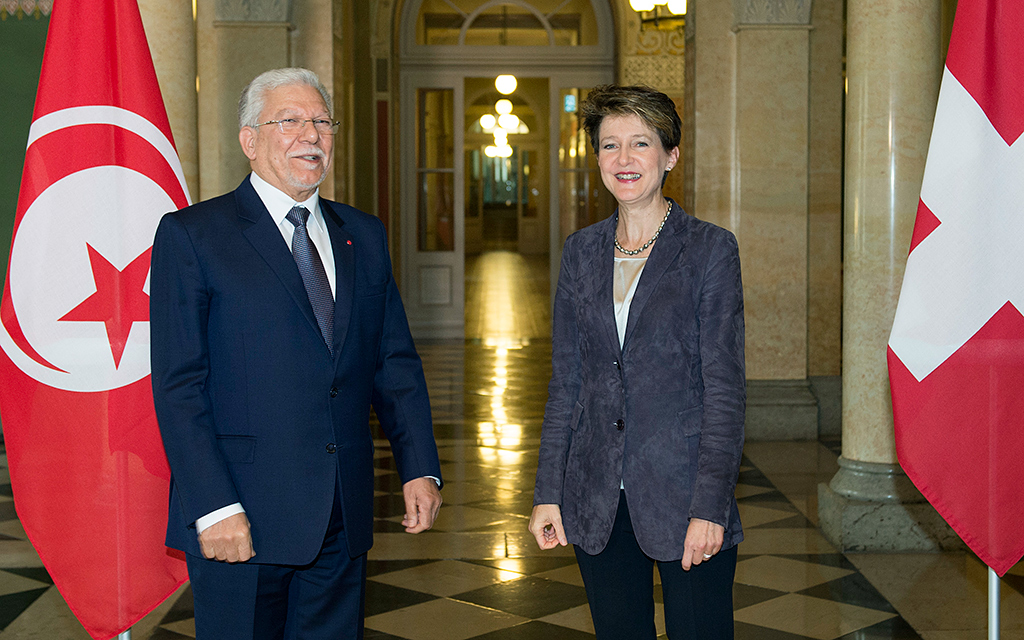 Tunisian Foreign Minister Taieb Baccouche and President Simonetta Sommaruga