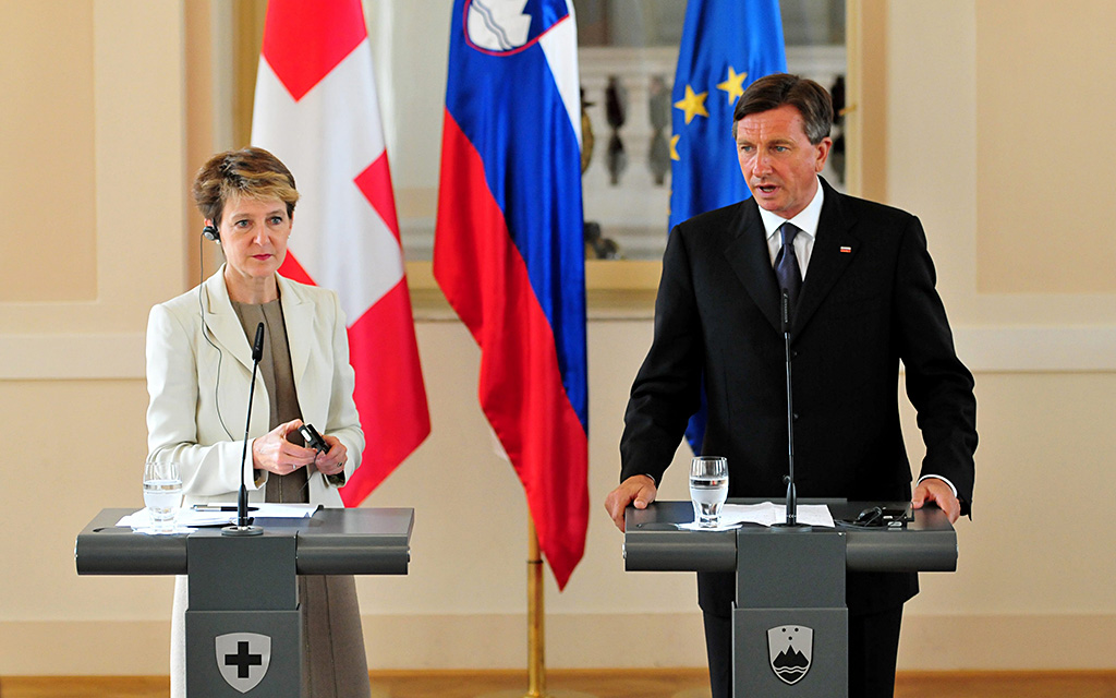 La présidente de la Confédération Simonetta Sommaruga avec le président slovène Borut Pahor (Photo: Keystone)