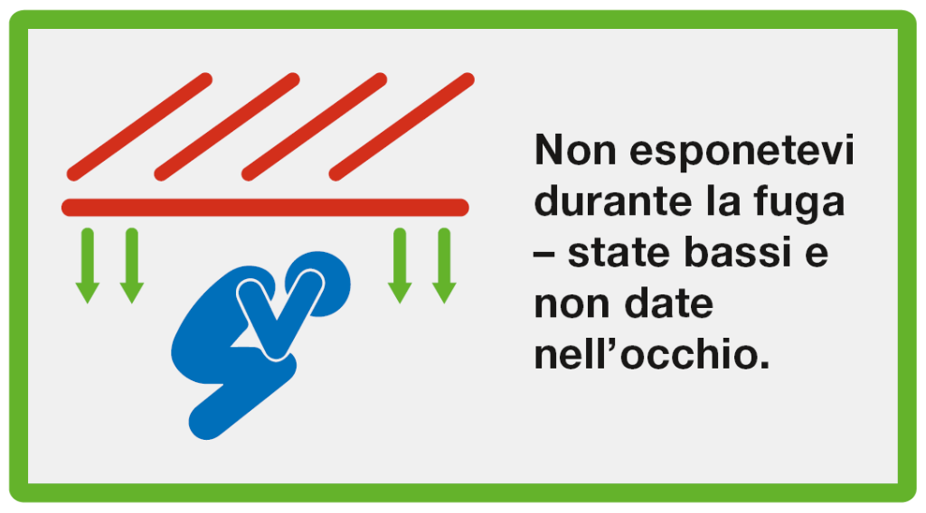 Fuggire: Non esponetevi durante la fuga - state bassi e non date nell'occhio