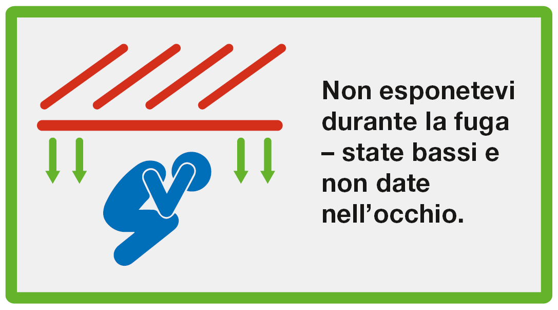 Fuggire: Non esponetevi durante la fuga - state bassi e non date nell'occhio